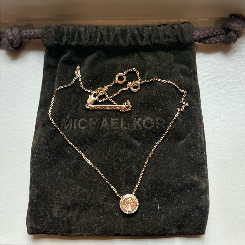 Michael Kors Rose Gold Crystal Solitaire Necklace